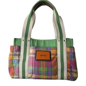 Tommy Hilfiger Madras Purse Plaid Canvas Tote Bag Green Orange Preppy Classic